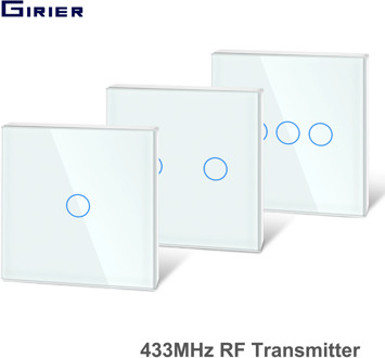 Girier 433Mhz RF Touch Remote Controller Tempered Glass Panel Wireless Wall RF Transmitter 1/2/3 Gang Works with 433Mhz Receiver