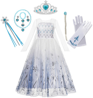 Girl Princess Costumes Snow Queen Elsa Dress Kids Party Role Playing Frocks Long Sleeve Tulle Ball Gown Vestido Elza Congelada 2