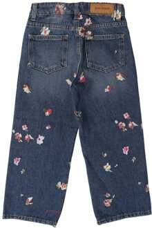Girl's Palm Angels Juniors Medium Wash Flower Denim Jeans in Blue red Blauw en rood
