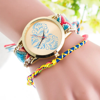 Girl's Watches Ethnic style hand-woven peach heart strap watch multicolor bracelet wristband watch Latest Gifts For Ladies