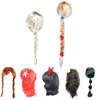 Girl Snow Queen Elsa Anna Wig Rapunzel Jasmine Kids Aurora Belle Braid Little Mermaid Hair Children Halloween Gift Party Supply