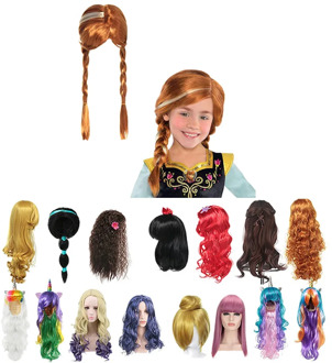 Girls Anna Elsa Wig Dress Up Braid Mermaid Princess Fancy Makeup Headwear Kids Halloween Party Cosplay Hair Decoration