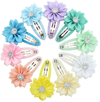 Girls BB Clips Cute Mini Ribbon Flower with Rhinestone Hair Clips Newborn Baby Kids Hairpins Headwear Children Hair Accessories