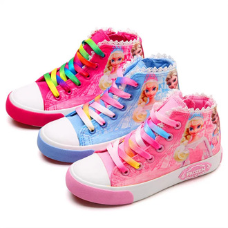 Girls Canvas 2020 New Cartoo Girls Sneakers Hight-top Chidren Shoes Princess Kids Casual Shoes Colorful Lace-Up Anti-Slippery