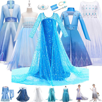 Girls dress New Elsa Dress 2 Christmas Party Costume Snow Queen Blue Dresses Princess Navidad Halloween Costume for kids Girls