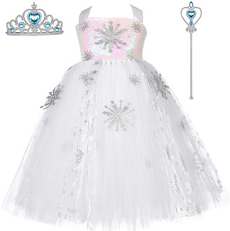 Girls Elsa Dress Tulle Princess Tutu Dress Snowflake Snow Queen Costumes for Kids Halloween Carnival Purim Party Cosplay Dresses