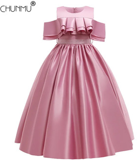 Girls Formal First Communion Dress for Kids Girl Princess Dresses Elegant One Shoulder Drilling Girl Party Wedding Gown Clothing