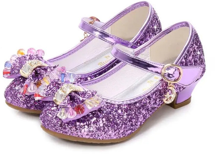 Girls high-heeled shoes new sequins Spring shoes small girls princess students performance bow shoes red, purple