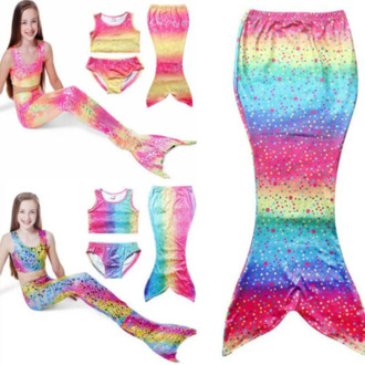 Girls Kids Swimmable Mermaid Tail Sea-maid Bikini Swimwear Swimming Costume Set 4-8T