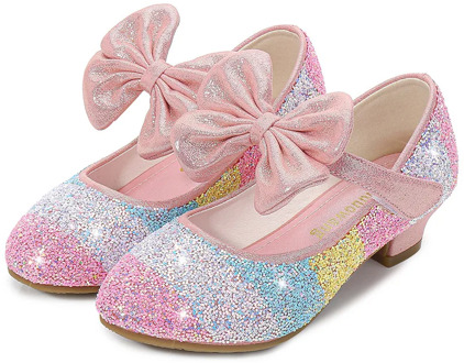 Girls Leather Shoes Princess Shoes Children Shoes round-Toe Soft-Sole Big girls High Heel Princess Crystal Shoes Single Shoes