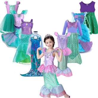 Girls Little Mermaid Ariel Princess Dress Cosplay Costumes For Kids Baby Girl Mermaid Dress Up Sets Children Halloween Clothing