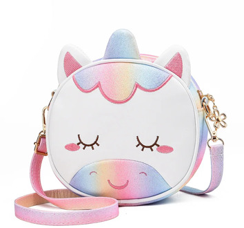 Girls Mini PU Leather Unicorn Backpack Children Cute Cartoon Primary School Bag Girls Cute Plush Double Shoulder Backpack
