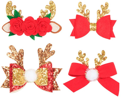 Girls New Cute Elk Antlers Hair Clips Festival Style Sequins Hairpins Children Hair Accessories Christmas Gift Red Bow Hair Pin