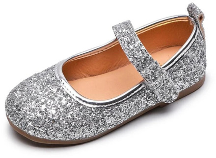 Girls Party Wedding Shoes Bling Bow Teenage Girl Princess Flats Sequin Children Leather Shoes Shiny Silver