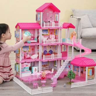 Girls Pretend Toy Large Handmade Dollhouse Castle DIY House Toy Miniature Buildings Models Toys For Kid Birthday Christmas Gifts