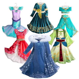 Girls Princess Cosplay Dresses Kids Elsa Anna Jasmine Elena Aurora Snow White Moana Mermaid Sofia HuaMulan Belle Party Costumes