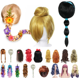 Girls Princess Dress up Accessories Headgear Synthetic Hair Aladdine Elsa Wig Mermiad Braid Descendant 3 Mal Evie Cosplay Wigs