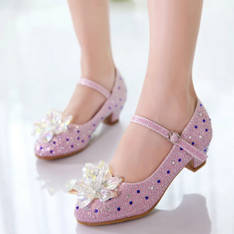 Girls Princess Shoes 2020 New Crystal Children Princess Rhinestone High Heels Dancing Kids dress Shoes size 28~38