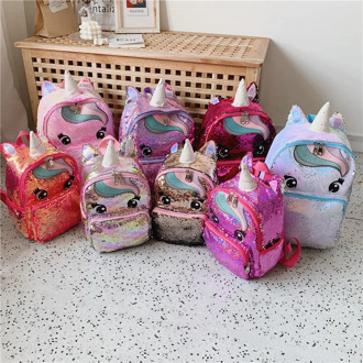 Girls Sequins Unicorn Backpack Fashion Glitter School Book Bag Girls Cute Hologram Laser PU Leather Shoulders Backpack for Kids