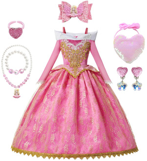 Girls Sleeping Beauty Aurora Dress Long Sleeves Off Shoulder Lace Robe Kids Gorgeous Christmas Gift Fancy Princess Party Outfits