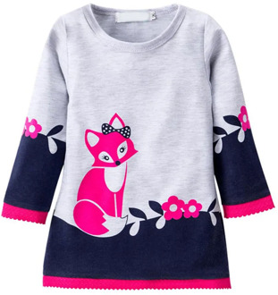 Girls Winter Warm Dress Fashion A-line Fox Sweater Dresses Knitted Long Sleeve O Neck Children Clothing Dress 3-7 Years