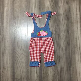 Girlymax Zomer Baby Meisje Geweven Slip Kleding Baby Peuter Aardbei Geborduurde Romper 12m