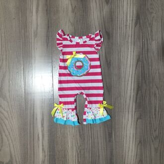 Girlymax Zomer Baby Peuter Baby Meisjes Donuts Print Fuchsia Streep Romper Met Ruches 24M