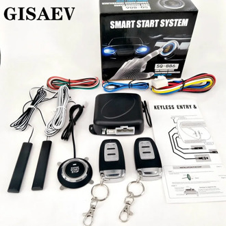 GISAEV Universal Automatic Keyless Entry System Car Start and Stop Buttons Keychain Kit Central Door Lock with Remote Control