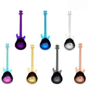 Gitaar Koffie Theelepels, 7Pcs Kleurrijke Roestvrij Staal Muzikale Koffielepels Theelepels Mengen Lepels Suiker Lepel