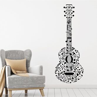 Gitaar Muziekinstrument Notes Clef Muziek Vinyl Muurstickers Home Decor Woonkamer Diy Muurschilderingen Decals Donkergrijs