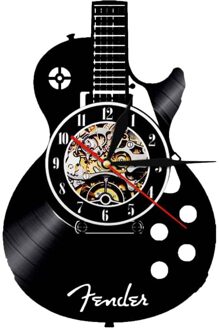 Gitaar Vorm Wandklok Vinyl Record Wandklok Woonkamer Muur Opknoping Klok (Zonder Lamp Zending Zonder Batterij) zwart 2