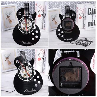 Gitaar Vorm Wandklok Vinyl Record Wandklok Woonkamer Muur Opknoping Klok (Zonder Lamp Zending Zonder Batterij) zwart 3
