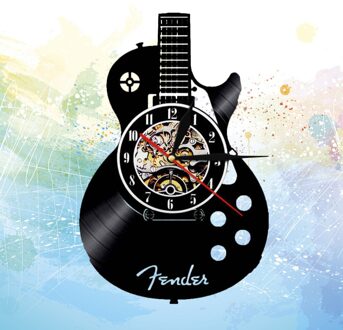 Gitaar Vorm Wandklok Vinyl Record Wandklok Woonkamer Muur Opknoping Klok (Zonder Lamp Zending Zonder Batterij) zwart