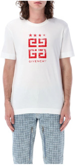 Givenchy Heren Wit Slim-Fit T-Shirt met Rood 4G Stars Print Givenchy , White , Heren - 2Xl,Xl,M,S