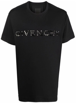 Givenchy Katoenen T-shirt met Logo en Studs Givenchy , Black , Heren