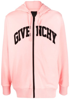 Givenchy Koraalroze Zip-Through Hoodie met Geborduurd Logo Givenchy , Pink , Heren - M,S