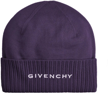 Givenchy Paarse Wol Ribgebreide Randen Hoed Givenchy , Purple , Heren - ONE Size