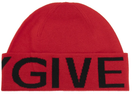 Givenchy Rode Wol Hoed met Logo Detail Givenchy , Red , Heren - ONE Size