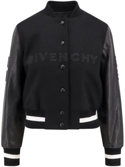 Givenchy Wollen en leren jas met reliëf logo Givenchy , Black , Dames - XS