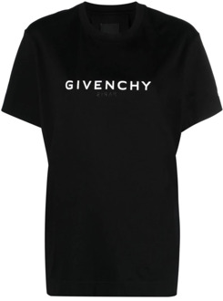 Givenchy Zwart Logo Print Katoenen T-shirt Givenchy , Black , Dames - M,S