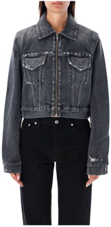 Givenchy Zwarte Denim Cropped Jack - Aw23 Collectie Givenchy , Black , Dames - S