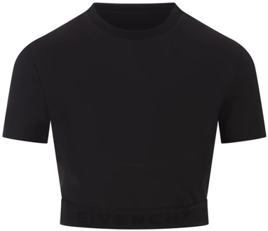 Givenchy Zwarte Geribbelde Crewneck T-shirts en Polos Givenchy , Black , Dames - M