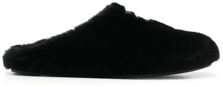 Givenchy Zwarte Shearling Slides met Logo Plaque Givenchy , Black , Dames - 37 EU