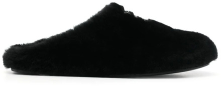 Givenchy Zwarte Shearling Slides met Logo Plaque Givenchy , Black , Dames - 40 Eu,37 EU