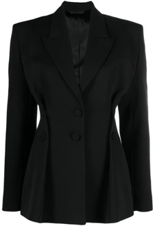 Givenchy Zwarte wollen gabardine jas met gestructureerde schouders Givenchy , Black , Dames