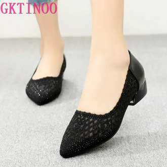 GKTINOO 2020 New Summer Fashion Pumps Cut-outs Women Crystal Casual Ladies Shoes High Heels Tenis Feminino Genuine Leather