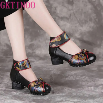 GKTINOO 2020 Spring Autumn New Retro Genuine Leather Platform Shoes Women's Pumps High Heel Soft Bottom Shoes Women Designers