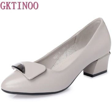 GKTINOO 2020 Women Pumps Square High Heels Genuine Leather Pointed Toe Spring and Autumn Elegant Shallow Ladies Shoes Size 34-43