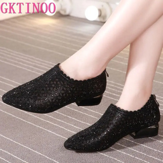 GKTINOO New Women Pumps Fashion Rhinestone Low Heels Single Shoes Woman Pointed Toe Pumps Zapato Mujer Large Size