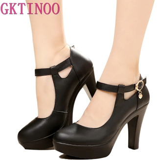 GKTINOO Quality Women's Leather Shoes With Heels 2020 Platform Mary Jane Shoes Women Pumps OL Office Work Shoes Woman High Heels